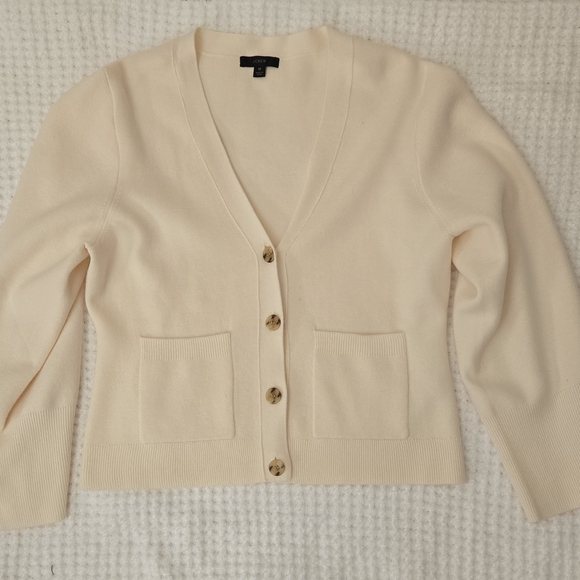 J. Crew Women's Cream Button-Up Cardigan - Picture 5 of 9